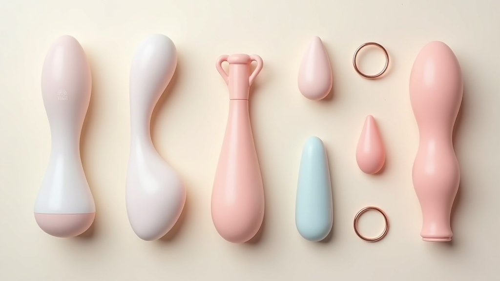 Sex toy assortment on a clean, light background—featuring various subtle product shapes without any explicit details.